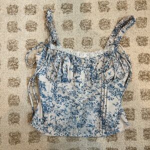 Blue Floral Tie-Strap Women's Top